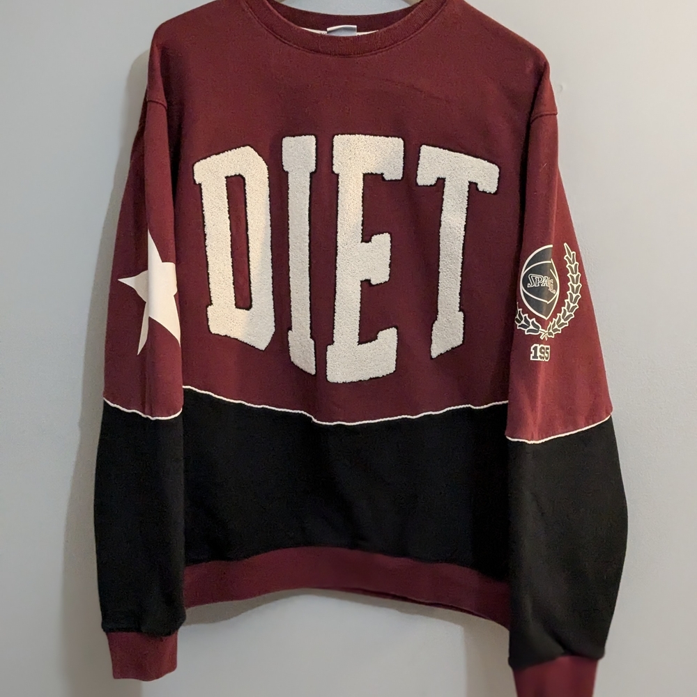 (M) Champion X Diet Starts Monday Maroon and Black Varsity Crewneck Sweatshirt
